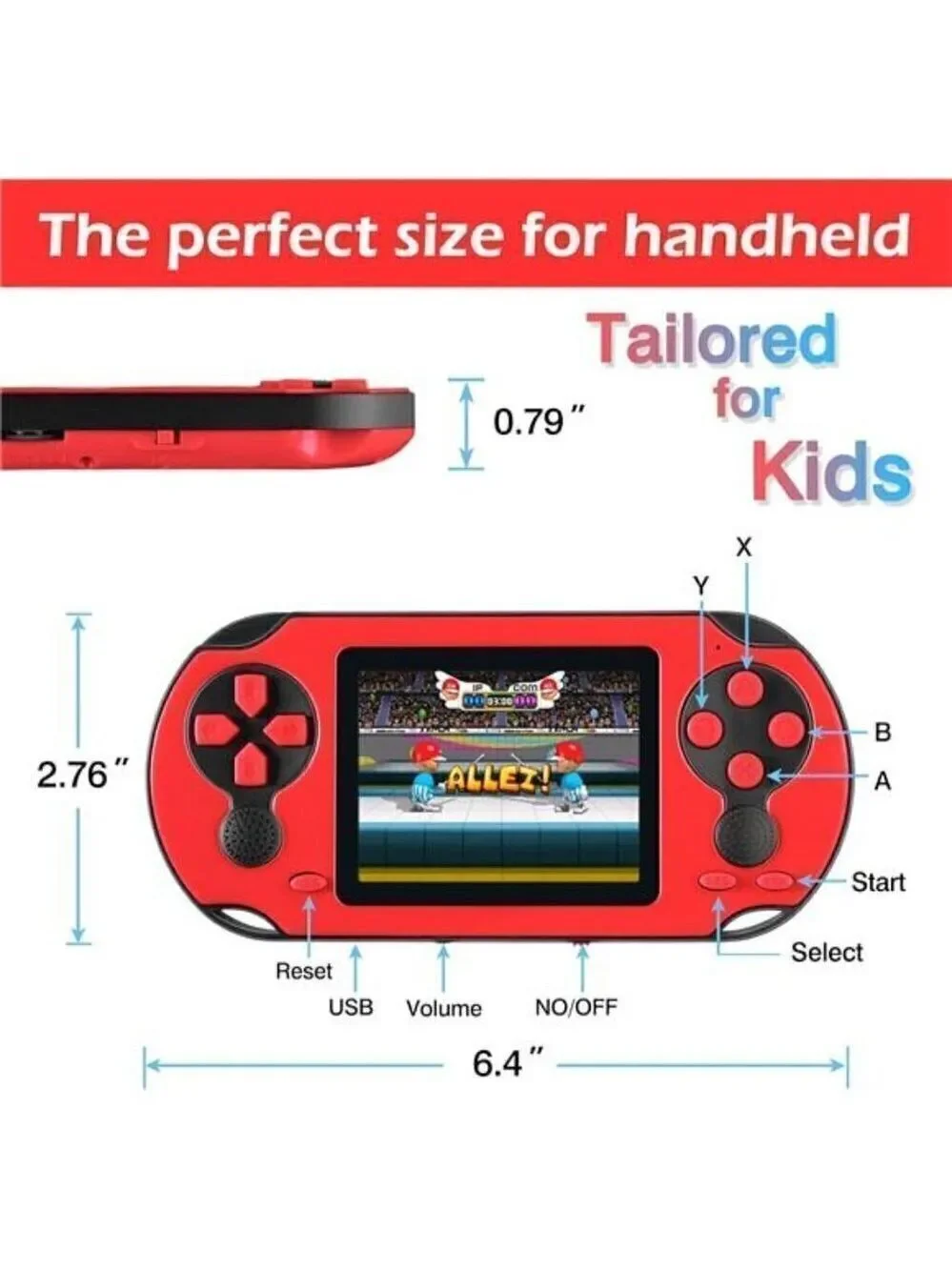 16 Bit Handheld 230 Games Console System Kids Adults, 3.0'' Large Screen HD RED